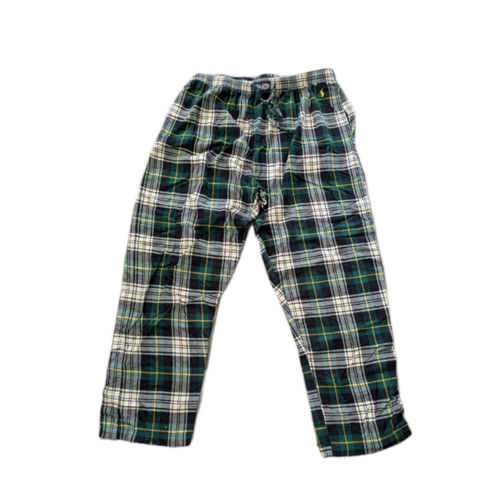 Polo Ralph Lauren Pajama Set Mens XL Green Black Plaid 2 Piece Sleepwear